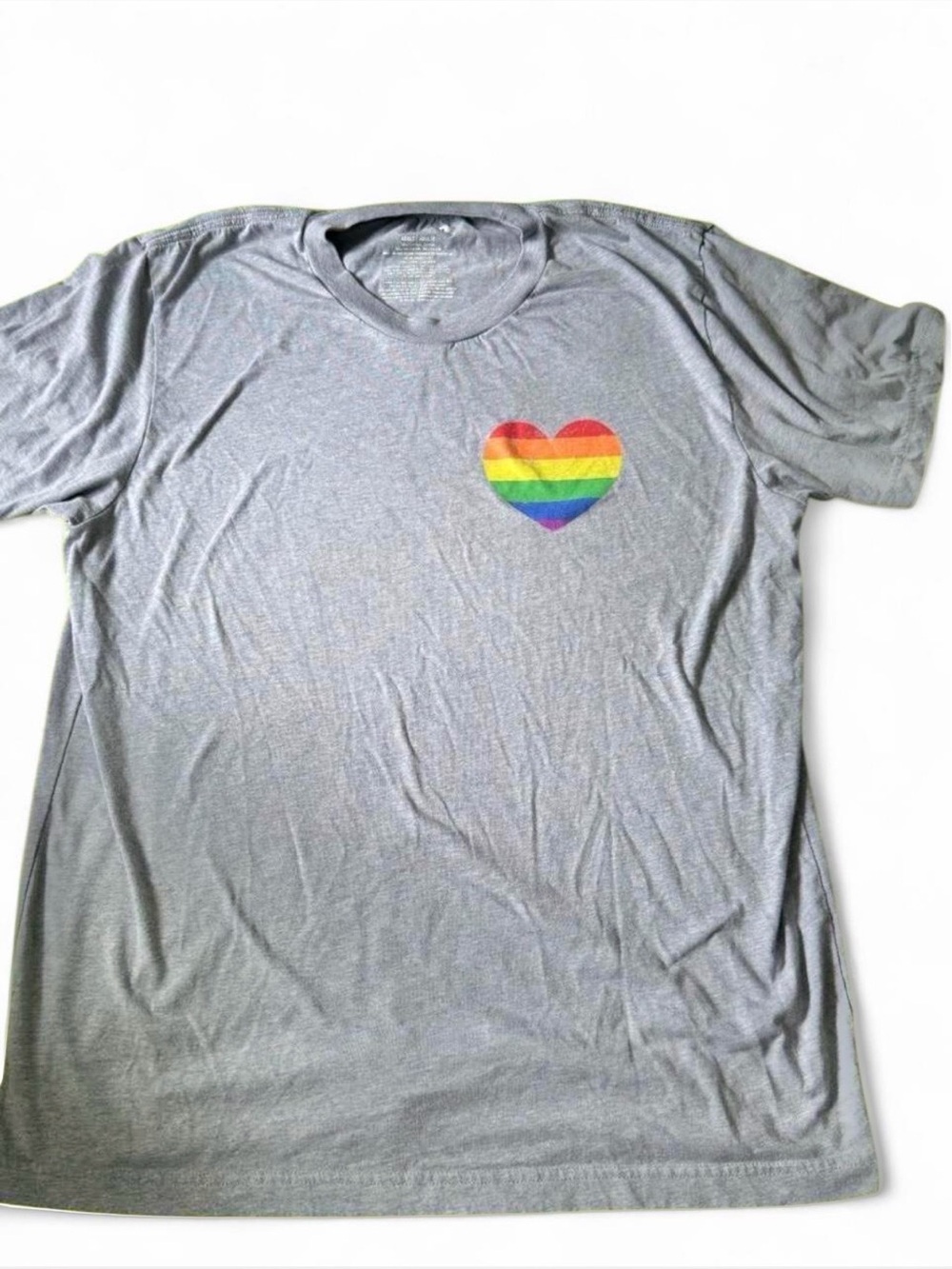 Celebrate It Gray Short Sleeve Tee with Rainbow Pride Heart Graphic